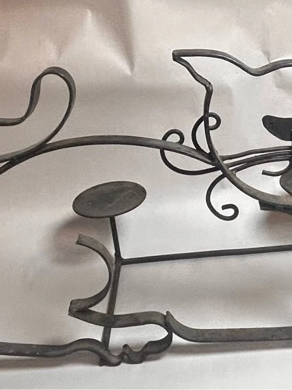 Freestanding Metal Whimsical Cat Candle Holder 18x7x10